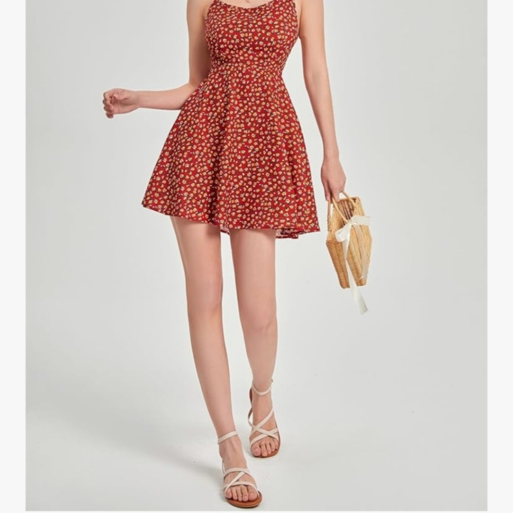 NWT FLOERNS Floral Red Dress SZ M
